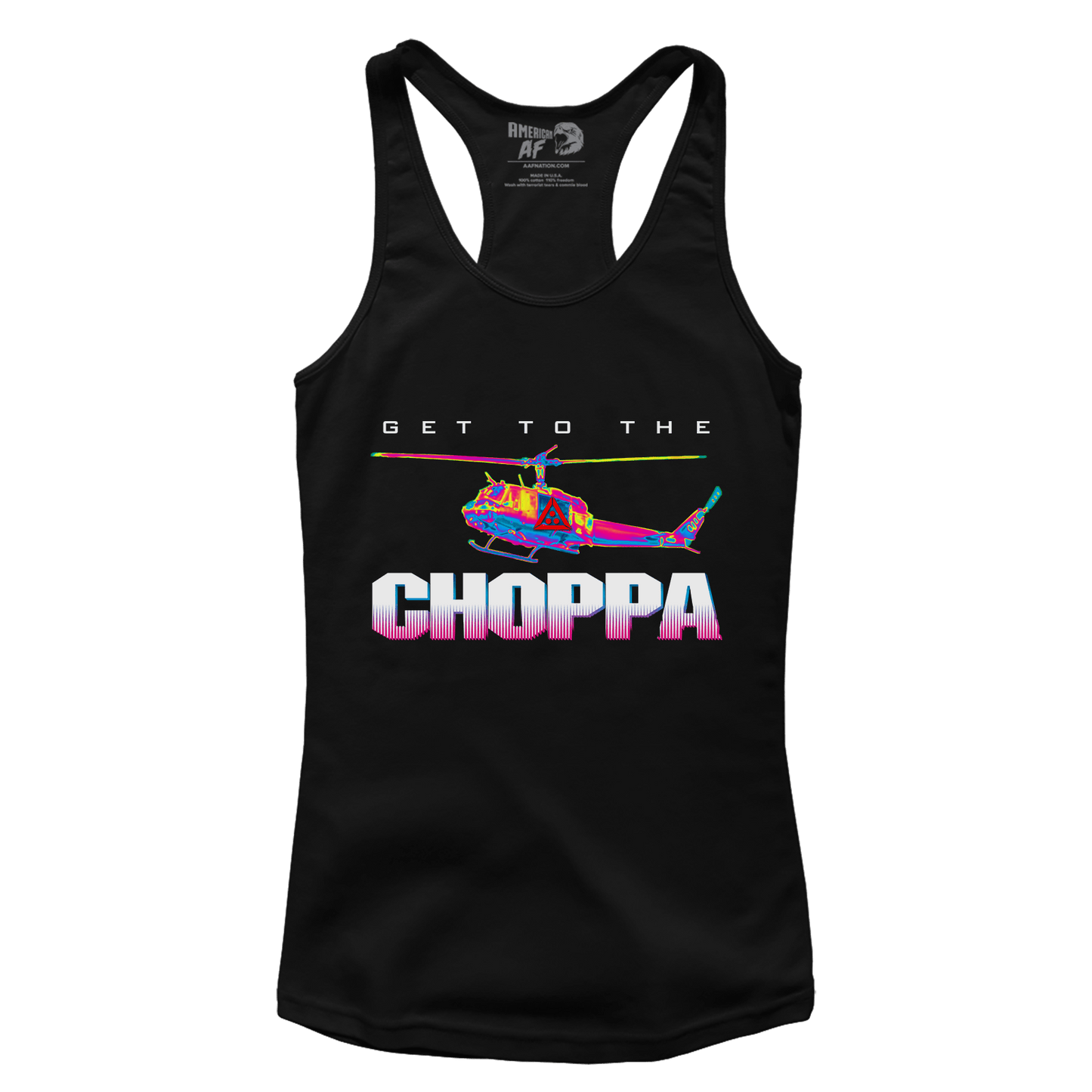 Apparel Premium Ladies Racerback Tank / Black / X-Small Get To The Choppa (Ladies)