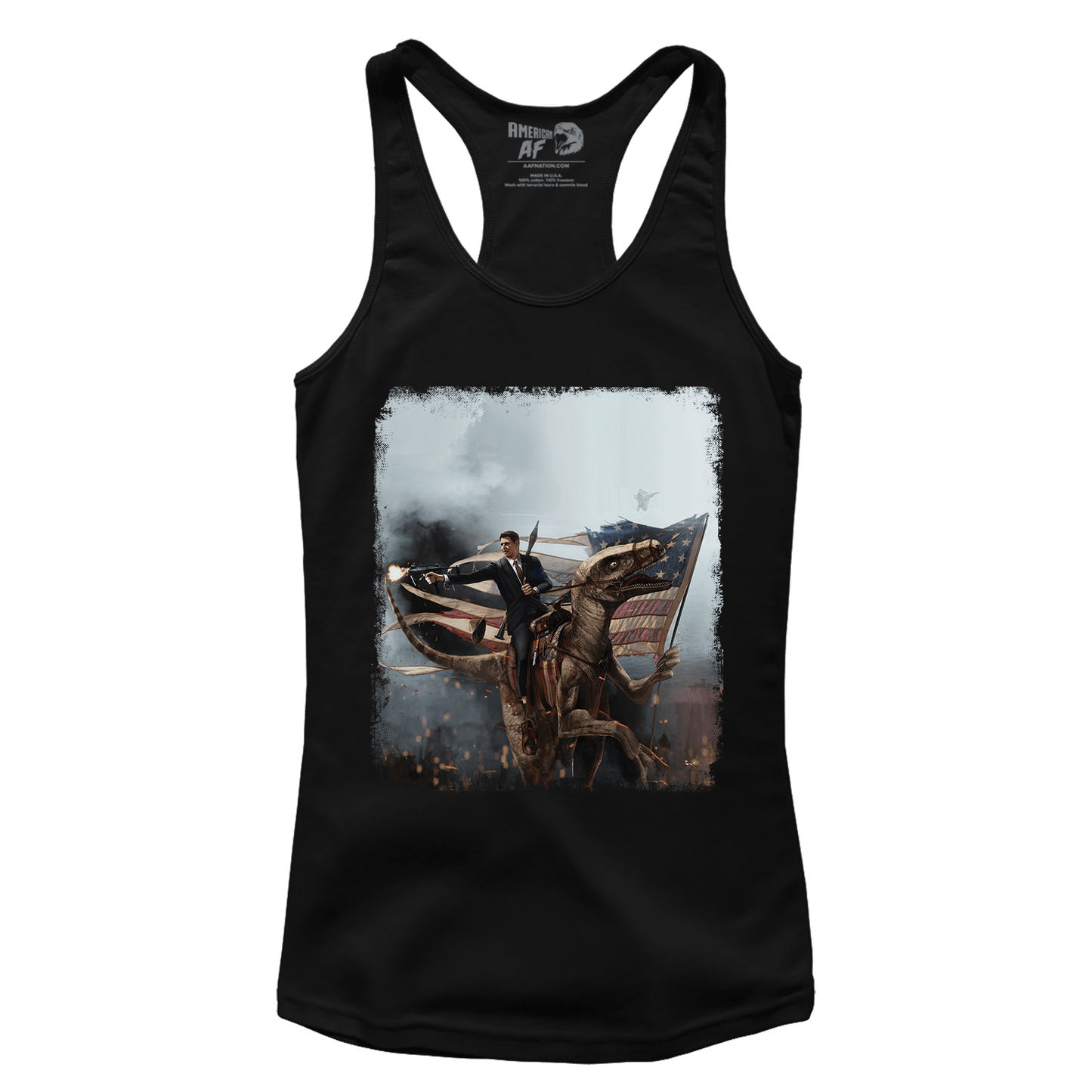 Apparel Premium Ladies Racerback Tank / Black / XS Ronald Reagan - Velociraptor (Ladies)