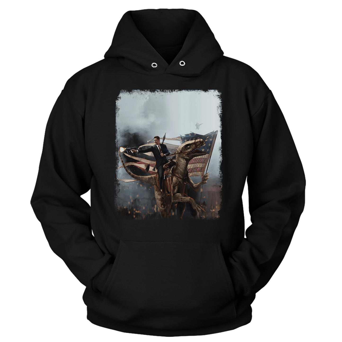 Apparel Premium Soft Hoodie / Black / XS Ronald Reagan - Velociraptor (Ladies)