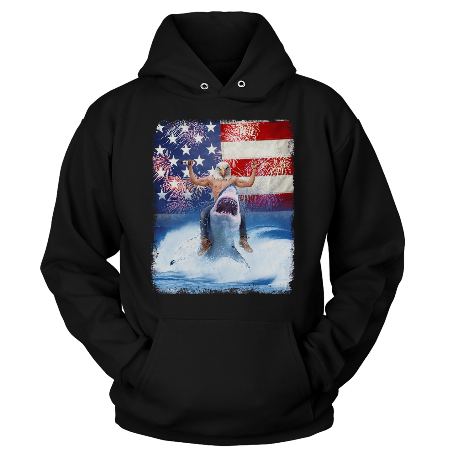 T-shirt Unisex Hoodie / Black / S Shark Riding Eagle