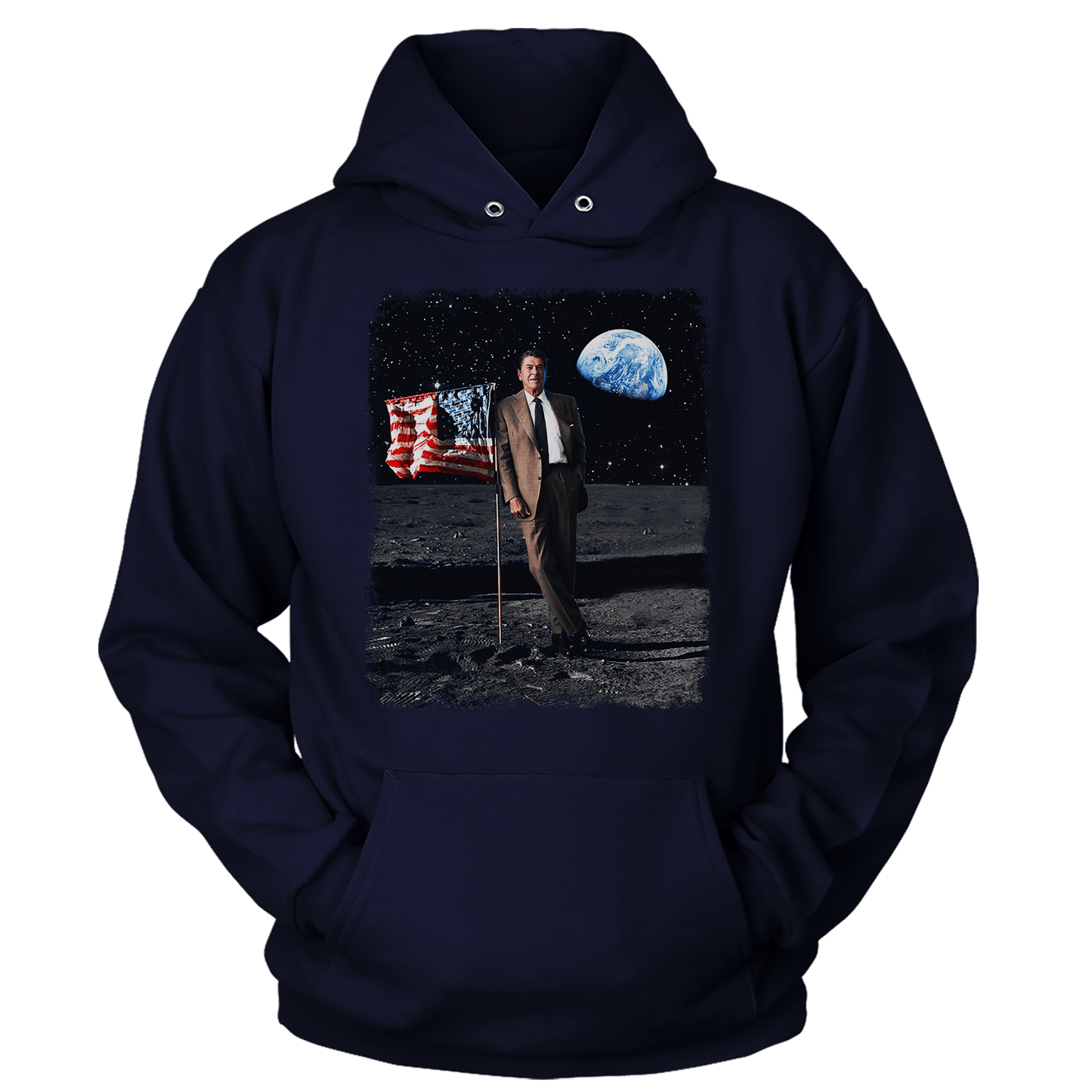 Apparel Unisex Hoodie / Navy / S Reagan on the Moon