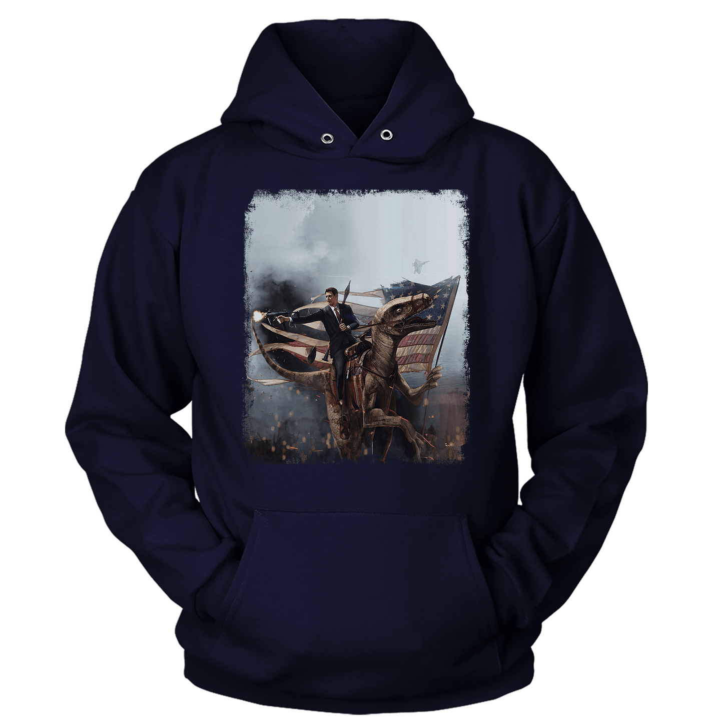 Apparel Premium Soft Hoodie / True Navy / XS Ronald Reagan - Velociraptor (Ladies)