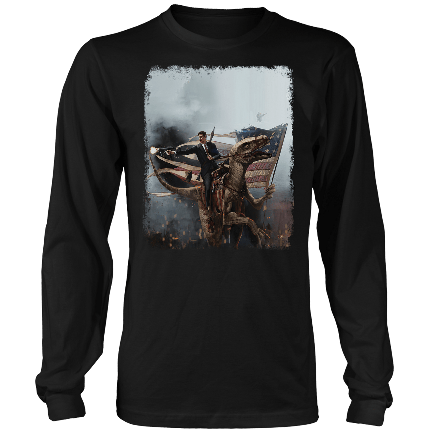 Apparel Mens Long Sleeve / Black / S Ronald Reagan - Velociraptor