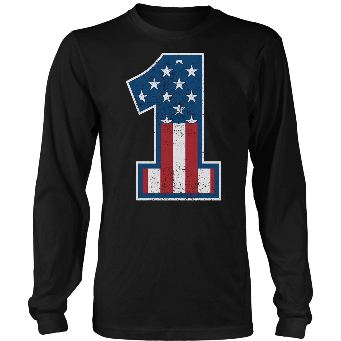 T-shirt Mens Long Sleeve / Black / S Number 1 Flag