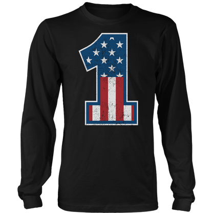 T-shirt Mens Long Sleeve / Black / S Number 1 Flag