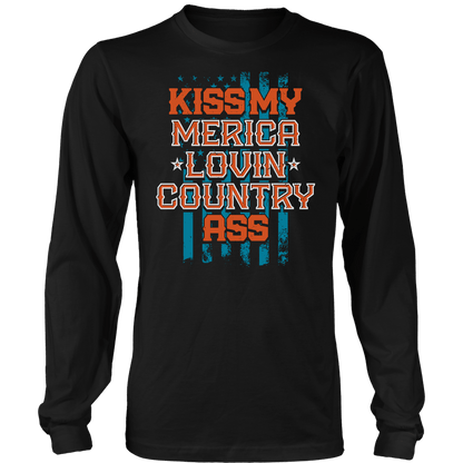 T-shirt Mens Long Sleeve / Black / S Kiss My Merica Lovin Country