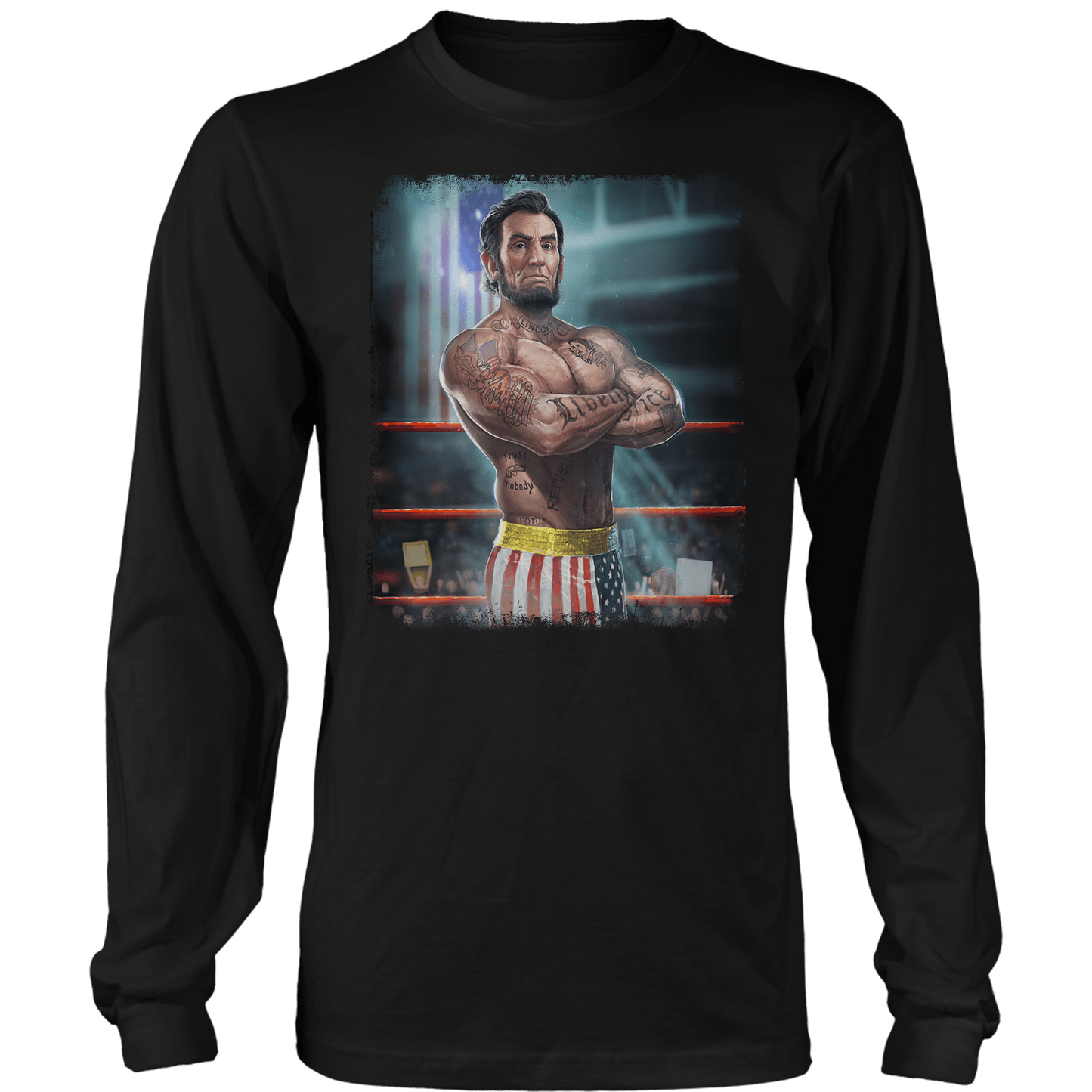 T-shirt Mens Long Sleeve / Black / S Abe the Champ V2