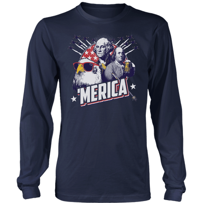 T-shirt Mens Long Sleeve / Midnight Navy / S Merica F Yeah