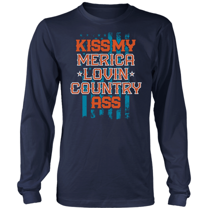 T-shirt Mens Long Sleeve / Midnight Navy / S Kiss My Merica Lovin Country