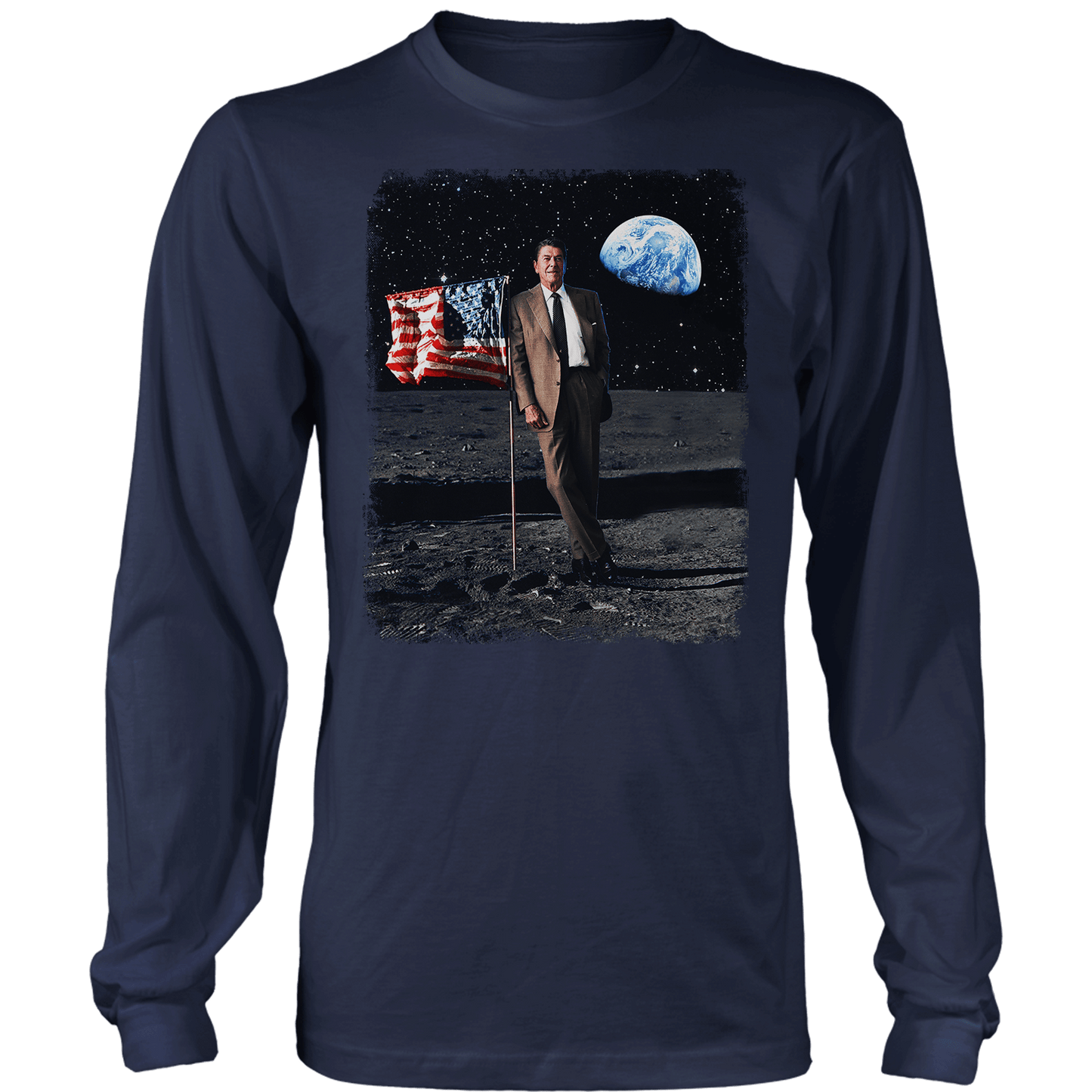 Apparel Mens Long Sleeve / Midnight Navy / S Reagan on the Moon