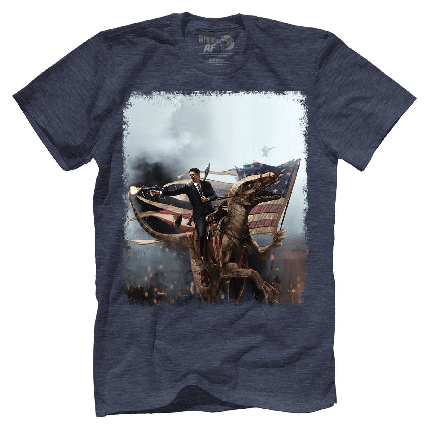 Apparel Premium Mens Triblend Shirt / Vintage Navy / S Ronald Reagan - Velociraptor