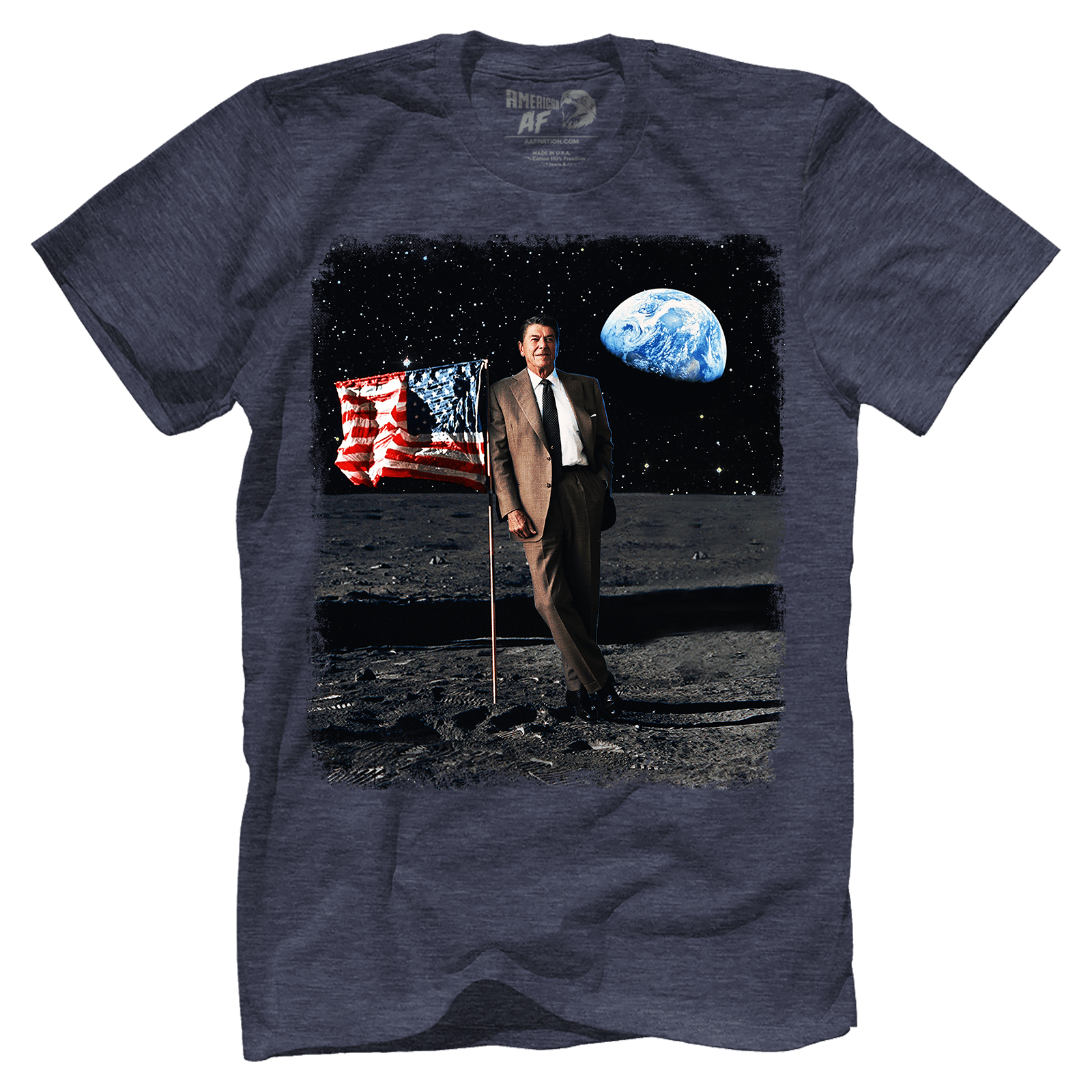 Apparel Premium Mens Triblend Shirt / Vintage Navy / S Reagan on the Moon