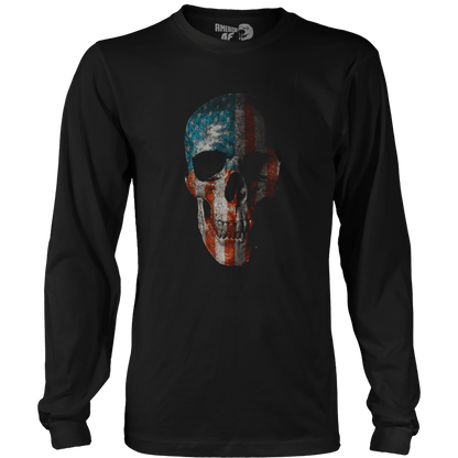 T-shirt Mens Long Sleeve / Black / S Skull Flag