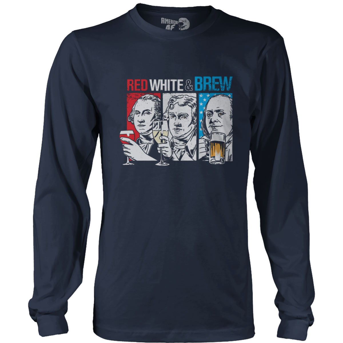 T-shirt Mens Long Sleeve / Midnight Navy / S Red, White & Brew