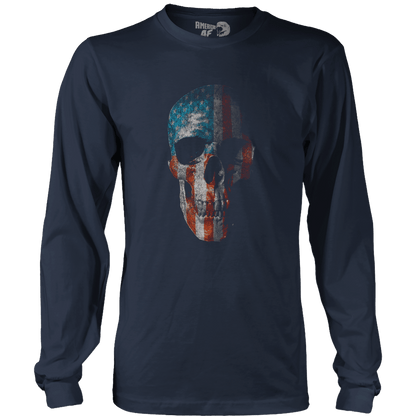 T-shirt Mens Long Sleeve / Midnight Navy / S Skull Flag