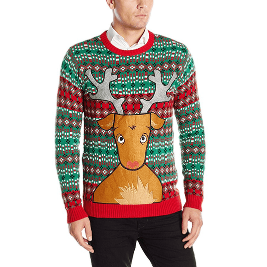 Sweater S / Green/Red/Brown Christmas Drinking Sweater with Rudolph Beer Pocket