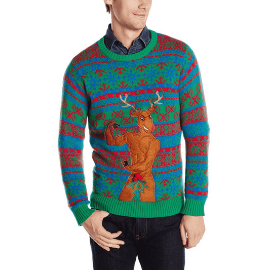 Sweater S / Green Bachelorette Party Beefcake Reindeer Sweater