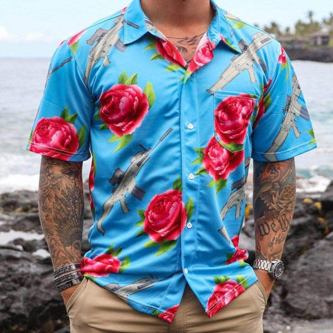 Hula Girl Uzi Gun Hawaiian Shirt - RaraPrints