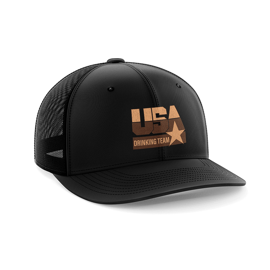 Hat BLACK/BLACK USA Drinking Team Leather Patch Hat