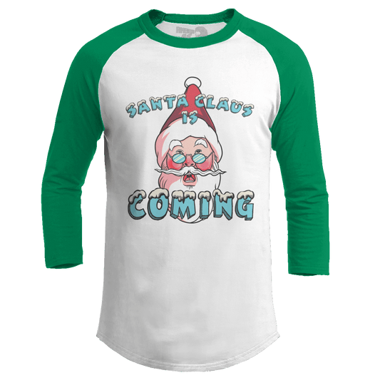 Raglan Raglan / White/Kelly Green / S Santa is Coming V2 (Ladies)