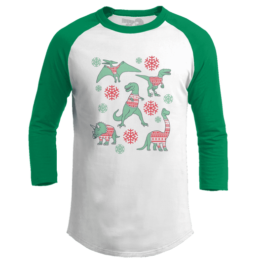 Raglan Raglan / White/Kelly Green / S Dinos In Christmas Sweaters