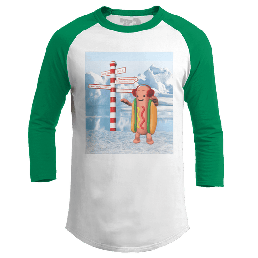 Raglan Raglan / White/Kelly Green / S Hotdog Christmas - Meme (Ladies)